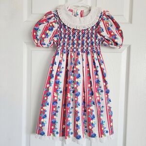 slim fit dress slacks Vintage Polly Flinders Smocked Navy Dress